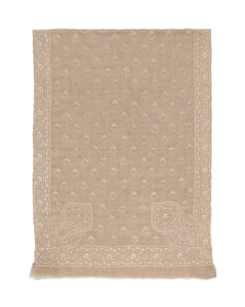 JAYA CHIKANKARI STOLE - Nutty Beige